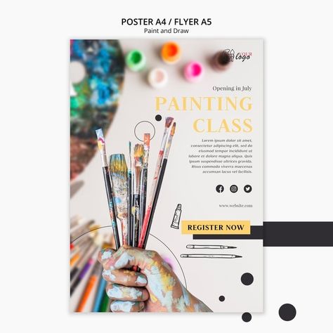 Painting classes for kids and adults fly... | Free Psd #Freepik #freepsd #flyer #poster #template #paint Class Poster Design, Art Class Posters, Class Poster, Pamphlet Design, 광고 디자인, Drawing Course, Fly Free, Painting Classes, Painting Workshop