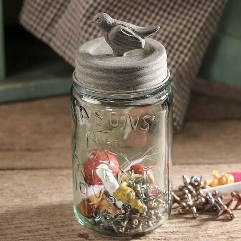 Aged Gray Bird Mason Jar Making Snow Globes, Pink Mason Jars, Decoupage Jars, Mason Jar Kitchen, Pint Mason Jars, Mason Jar Lids, Ball Jars, Primitive Decor, Mason Jar Crafts