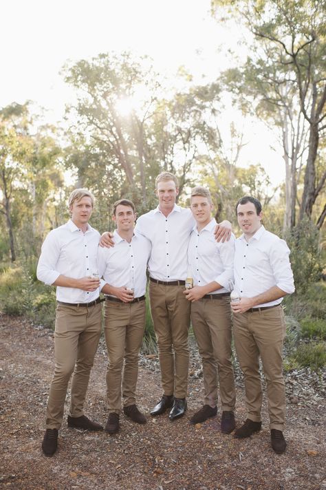 Groomsmen Attire Khaki, Khaki Groomsmen, Casual Groomsmen Attire, Brown Groomsmen, Khaki Wedding, Casual Groomsmen, Casual Wedding Outfit, Casual Groom Attire, Wedding Groomsmen Attire