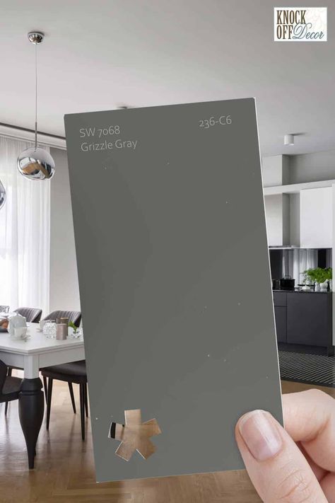 Sherwin Williams Grizzle Gray is dark, deep, and bold with a tad of cool undertones. Come see how to best use this and what colors to paint with it! Colors That Go With Grizzle Gray, Attitude Gray Sherwin Williams Cabinets, Sherwin Williams Kendall Charcoal, Grizzle Grey Sherwin Williams Paint, Grizzle Gray Sherwin Williams Cabinets, Grizzly Grey Sherwin Williams, Grizzle Gray Cabinets, Grizzly Gray Sherwin Williams, Dark Gray Paint Colors Sherwin Williams