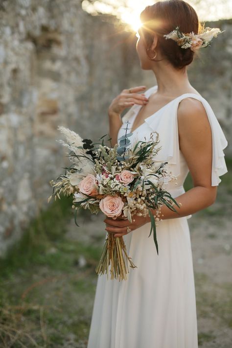 Dried Bridal Bouquet, Boho Bridal Bouquet, Green Wedding Bouquet, Boho Wedding Bouquet, Romantic Bouquet, Rose Wedding Bouquet, Boho Bouquet, Bouquet Bridal, Boho Bridesmaid