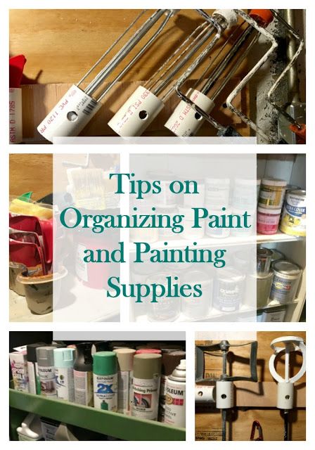 Organize your paint and related painting supplies with shelves and plumbing pipe. How To Organize Paint Supplies In Garage, Organizing Painting Supplies Storage Ideas, Paint Brush And Roller Storage, Organize Paint Supplies Garage, Storing Paint Supplies, Paint Supply Storage Ideas, Organizing Paint Supplies Garage, Paint Roller Storage Ideas, Paint Supply Storage