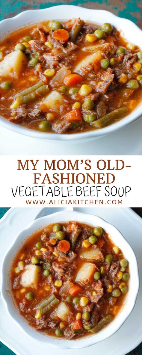 MY MOM'S OLD-FASHIONED VEGETABLE BEEF SOUP - Cooking Recipes Beignets Recipes, Beef Soup Crockpot, Jimaca Recipes, Old Fashioned Vegetable Beef Soup, Soup Crockpot Recipes, Homemade Vegetable Beef Soup, Soup Crockpot, Breakfast Party Foods, Beef Soup Recipes