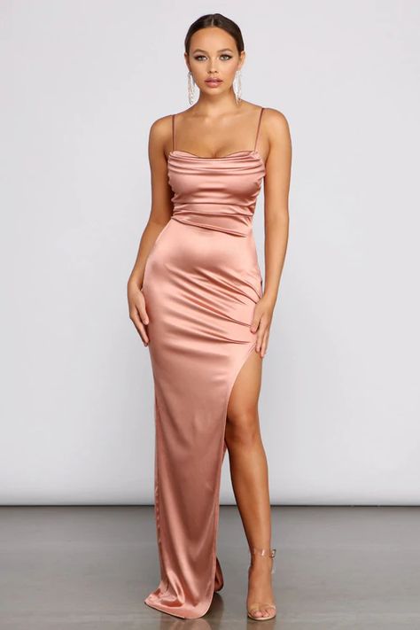 Pink Dresses | Hot Pink, Blush, Coral & Mauve Dresses | Windsor Glitter Prom Dresses, Satin Formal Dress, Red Satin Dress, Satin Wrap Dress, Evening Party Gowns, Short Summer Dresses, Sequin Prom Dresses, School Looks, Green Prom Dress