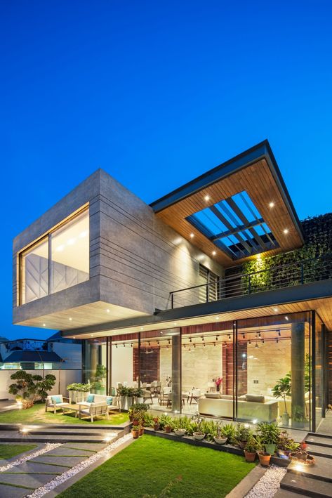 Cantilever House by Zero Energy Design Lab Cantilever House, Double Height Lobby, Design Vocabulary, Zero Energy Building, Zero Energy, Best Modern House Design, Net Zero, Architecture Model House, Interior Design Magazine