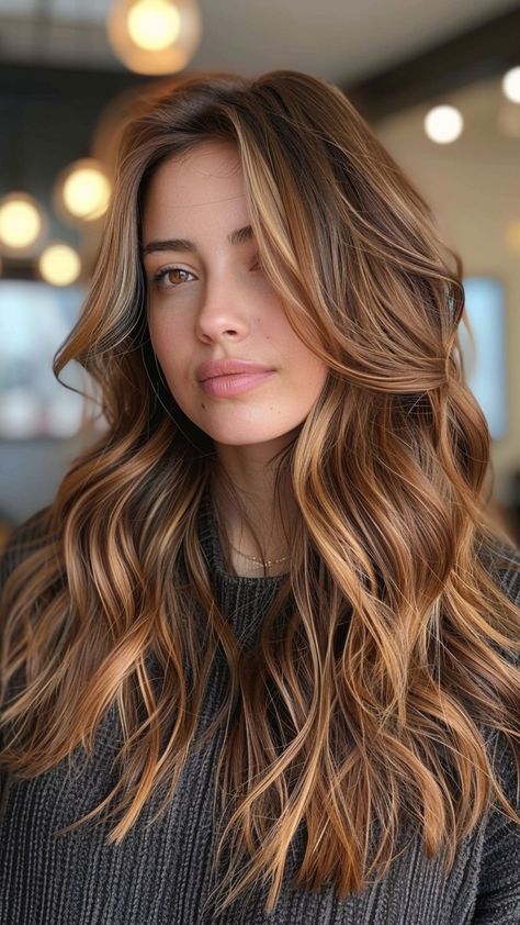 On Trend Hairstyles, Coppery Brown Hair Caramel Highlights, Auburn Honey Balayage, Honey Brown Hair All Over Color, Amber Golden Brown Hair, 3 Dimensional Hair Color Brunettes, Chestnut With Blonde Highlights, Honey Hair With Lowlights, Light Brown Hair With Caramel Lowlights