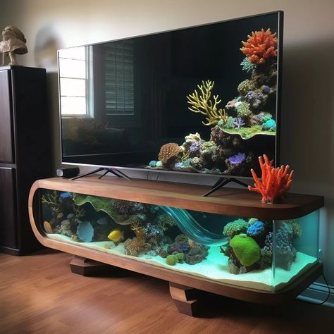 Aquarium TV Stand: Stylish Fish Tank Design for Your Living Room Fish Tank Tv Stand, Apartment Decorating Hacks, Fish Tank Stand, Cool Fish Tanks, Fish Tank Design, Fishing Room, Tank Stand, Aquarium Stand, Aquarium Ideas