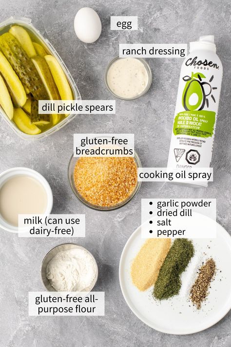 Easy Gluten-Free Fried Pickles (Air Fryer Option) - Olivia's Kitchen Gluten Free Fried Pickles Air Fryer, Gluten Free Air Fryer Pickles, Gluten Free Deep Fried Pickles, Gluten Free Fried Pickles, Fried Pickles Air Fryer, Air Fryer Pickles, Tv Snacks, Celiac Diet, Deep Fried Pickles