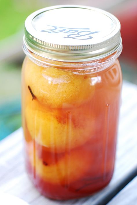 Spiced peaches are the best condiment to serve with turkey.  Make them now and enjoy in November! Spiced Peaches Canning Recipe, Pickled Peaches, Cantaloupe Recipes, Spiced Peaches, Cooks Country, Cooks Country Recipes, Cooking Stuff, Canning Jar, Peach Recipe