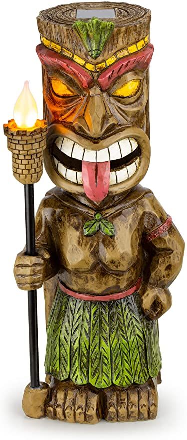 Amazon.com: Tiki Solar Powered Outdoor Decor LED Garden Light with Flickering Torch: Home Improvement Blue Hawaii Party, Tiki Patio Ideas, Mayan Totem, Tiki Patio, Torches Tiki, Luau Decor, Solar House Lights, Tiki Lights, Wet Bar Ideas