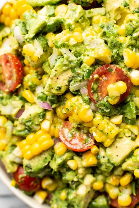 Avocado Corn Salad Salads With Corn In Them, Recipes Using Fresh Corn, Easy Summer Salads Simple, Lunch Sides For Sandwiches, Cookout Foods, Picnic Salad Recipes, Corn Salad Recipe Easy, Corn And Avocado Salad, Picnic Salads