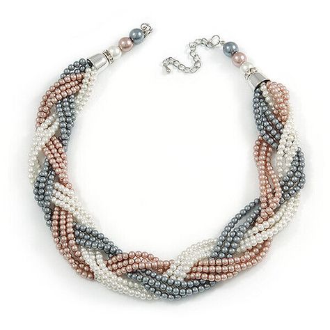 Statement Beige/ Grey/ White Glass Bead Plaited Necklace with Silver Closure - 44cm L/ 6cm Ext Get a bold beaded necklace for an eye-catching evening accessory. Featuring a 9-row braided design, made of small glass pearl beads in hues of grey, white and beige. The necklace measures approximately: 44cm Long, 6cm Extender. Fastens with a lobster claw clasp. You'll love the attention it'll get. Statement Beige/ Grey/ White Glass Bead Plaited Necklace with Silver Closure - 44cm L/ 6cm Ext product code: N04559 category: Necklaces occasion: casual wear, cocktail party, wedding, bridesmaid metal finish: silver plated gemstone: glass pearl type: multi-strand collection: pearl wear on: neck fastening: lobster claw clasp necklace size: princess extension: 6.0cm (2.36") length: 44.0cm (17.32") weight Evening Accessories, White And Beige, Braid Designs, Clasp Necklace, Costume Jewelry Necklaces, Pearl Types, Necklace Size, Wedding Bridesmaid, Necklace Sizes