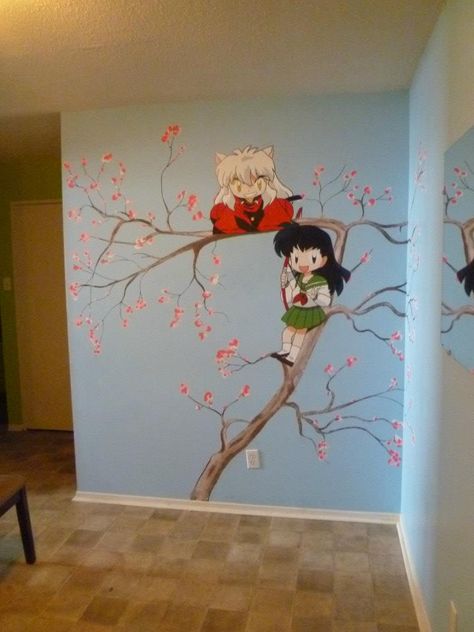 Inuyasha & Kagome Inuyasha Painting, Inuyasha And Kagome Tattoo, Kagome Costume, Anime Theme Room, Anime Bedroom Ideas, Anime Bedroom, Minimal Tattoo Designs, Minimal Tattoo Ideas, Inuyasha Love