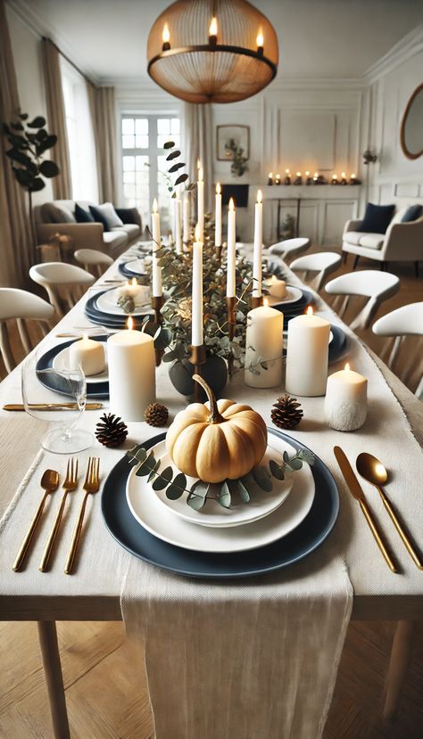 🍂 21 Stunning Fall Table Decoration Ideas That Will Transform Your Home 🍁 Glass Dining Table Fall Decor, Modern Fall Dining Table, Fall Dining Room Centerpiece, Wooden Dinner Table, Modern Thanksgiving Table, Fall Kitchen Table, Thanksgiving Dinner Table Setting, Fall Table Decorations, Autumn Gathering