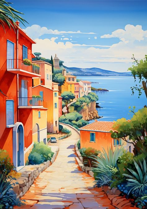 Mediterranean landscape, colorful artwork, Italian panoramic view, vibrant scenery painting, coastal landscape art, Mediterranean sea art, Italian countryside canvas, panoramic seascape, Mediterranean colors, Italian coast painting, colorful nature art, scenic Mediterranean, panoramic Italy art, coastal view artwork, Italian Riviera painting, serene landscape canvas, vibrant coastal art, Mediterranean horizon, Italian vista artwork, picturesque seaside painting, Mediterranean canvas, sun-drenc Italian Summer Painting, Italian Landscape Paintings, Sketching Color, Mediterranean Paintings, Coast Painting, Mediterranean Landscape, Seaside Paintings, Scenery Painting, Acrylic Painting Inspiration