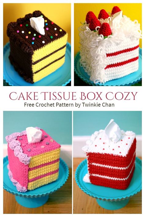 Frosted Cake Tissue Box Cover Free Crochet Patterns Crochet Toilet Roll Cover, Tissue Box Crafts, Twinkie Chan, Crochet Cake, Kleenex Box Cover, Crochet Box, Crochet Towel, Plastic Canvas Tissue Boxes, Crochet Food