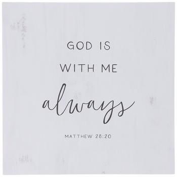 Dimensions: 11.81" H x 11.81" W x 1.5" D Material: MDF Shape: Square Color: White & Black Orientation: Vertical Includes: 1 - Sawtooth Hanger Quantity: 1 Fill your home with endearing reminders that you are never on this path of life alone. Matthew 28:20 Wood Wall Decor is made of MDF and boasts a square shape with natural wood grain edges. The front features a whitewash finish embellished with a portion of Scripture in black font. Display it on a wall alone, or pair it with other faith inspired Prayer Inspiration, October Girl, Gods Plan Quotes, Short Bible Verses, Comforting Bible Verses, Matthew 28, Christian Bible Quotes, Verses Quotes, Inspirational Bible Quotes