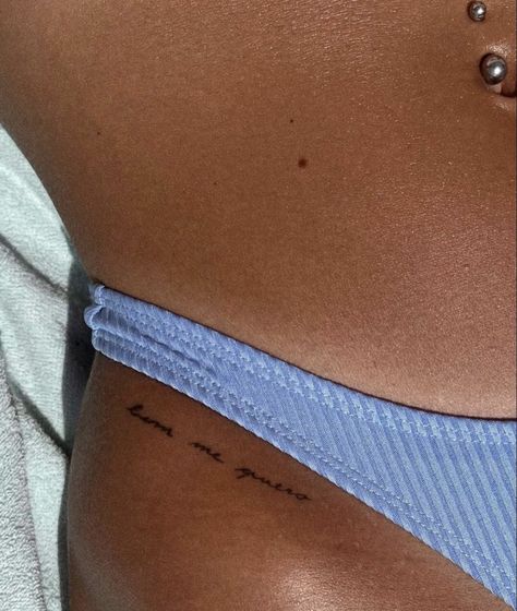 Tattoos About Music, Pelvic Tattoos, Hip Tattoo Small, Small Girly Tattoos, Hip Tattoos Women, Writing Tattoos, Petite Tattoos, Tasteful Tattoos, Classy Tattoos