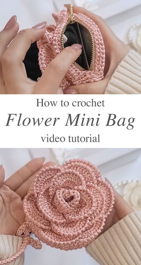 Crochet Flower Mini Bag: An Accessory You'll Love - CrochetBeja Crochet Pattern Purse Free, New Crochet Free Patterns, Crochet Flower Purse Pattern, Crochet Purse Accessories, How To Crochet A Handbag, Boho Crochet Ideas, Crochet Flower Bag Pattern Free, Cute Crochet Ideas To Sell, Crochet Mini Bag Free Pattern