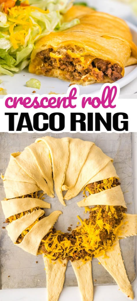 Taco Meat Roll Ups, Cresent Taco Roll, Taco Seasoning Dinner Ideas, Taco Wrap Crescent Rolls, Crescent Taco Roll, Taco Like Dinners, Quick Dinner Ideas With Crescent Rolls, Hamburger Meat And Croissant Recipes, Crosaint Dinner Ideas