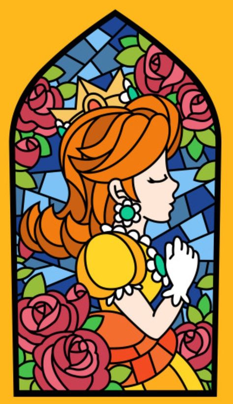 Princess Daisy Tattoo, Mario Stained Glass Art, Princess Peach Stained Glass Window, Princess Peach Painting, Princess Daisy Wallpaper, Super Mario Daisy, Daisy Mario Bros, Super Mario Princess Daisy, Daisy Super Mario