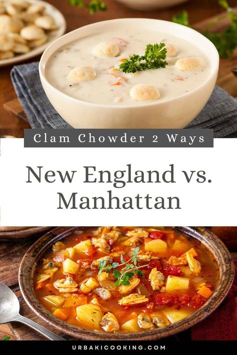 Who says you have to choose between New England clam chowder and Manhattan clam chowder? In our culinary world, there's plenty of room on the table for both, and we're here to celebrate the deliciousness of each! New England clam chowder is a creamy, comforting classic that warms the soul with every spoonful. Bursting with tender clams, potatoes, and smoky bacon, it's like a warm hug on a chilly day. The rich, velvety texture of the broth paired with the subtle sweetness of the... Manhattan Clam Chowder, Healthy Thai Recipes, Air Fryer Recipes Appetizers, New England Clam Chowder, Mushroom Risotto Recipes, Latin American Recipes, Baked Breakfast Recipes, Clam Chowder, Chowder Recipes