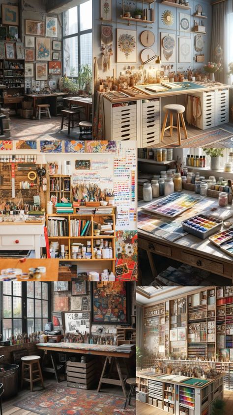 Art studio Art Studio Plan, Art Studio At Home Small Spaces, Art Shop Interior, Art Room Inspiration, Dream Art Room, Artist Workspace, Art Studio Organization, Art Studio Room, Art Studio At Home