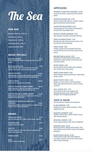 Seafood Restaurant Menu Template - MustHaveMenus Cafe Menu Template, Marketing Copy, Menu Design Inspiration, Cafe Menu Design, Seafood Menu, Menu Design Template, Restaurant Menu Template, Design Edit, Food Menu Design