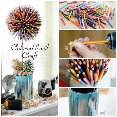 Colored Pencil Craft - Flower in a Paint Bucket | Sew a Fine Seam Pencil Craft, Artist Palettes, Art Themed Party, Pencil Crafts, Paint Buckets, Garden Art Projects, Themed Decor, Amazing Drawings, Themed Crafts