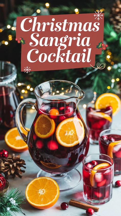 Red Christmas Sangria Recipe, Christmas Drinks Alcohol Pitcher, New Years Sangria Recipes, Holiday Sangria Christmas, Xmas Sangria, Easy Christmas Drinks Alcohol, Christmas Batch Cocktails, Christmas Cocktails For A Crowd, Christmas Holiday Drinks