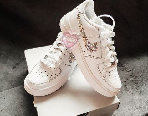 NIKE AIR FORCE ONE BLING SHOES Converse Wedding Shoes, Air Force 1 Shoes, Gymnastics Shoes, Diy Sneakers, Nike Air Force One, Custom Bling, Bling Shoes, Orange Shoes, Air Force One