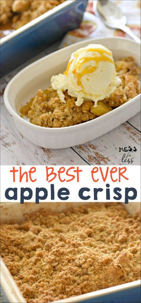 We make this Easy Apple Crisp Recipe often during apple season. The apples are spiced and cooked to perfection and the crumbly topping gives it just the right amount of crunch. #applecrisp #appledessert #dessertrecipe #applecrisprecipe Apple Crunch Recipe, Apple Crisp Recipe Easy, Apple Crisp Recipe Healthy, Apple Crunch, Slow Cooker Apple Crisp, Homemade Apple Crisp, Best Apple Crisp Recipe, Crisp Recipes, Baked Apple Dessert