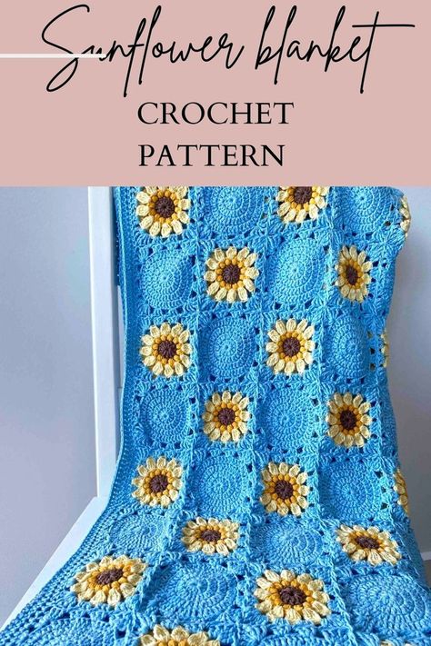 Sunflower Blanket, Crocheted Blanket, Crochet Blanket Designs, Blanket Crochet Pattern, Crochet Sunflower, Crochet Cushions, Crochet Throw, Granny Square Crochet Pattern, Blanket Crochet