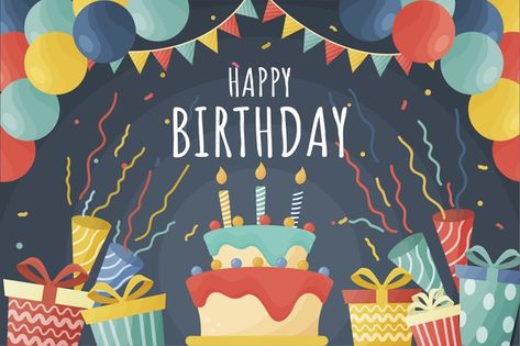 Birthday Background Design Landscape, Happy Birthday Landscape Background, Happy Birthday Template Landscape, Happy Birthday Landscape, Background Birthday Design, Happy Birthday Background Design, Colorful Birthday Cake, Happy Birthday Background, Happy Birthday Clip Art