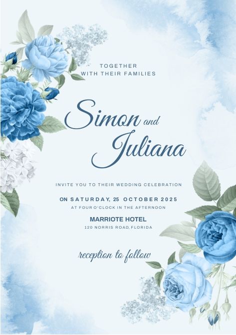 Weeding Inventions Cards Design Template, Online Invitation Card Wedding, Blank Wedding Invitation Templates, Blank Wedding Invitations, Wedding Flyers, Online Invitation Card, A4 Document, Watercolor Floral Wedding Invitations, Event Flyers