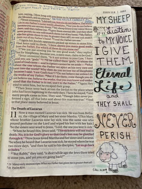 Bible journaling John 10:27-28 John 10 Bible Journaling, Bible Journaling John, John Bible Journaling, Bible Paintings, John Bible, Bible Tips, God Is Life, Bible Journal Notebooks, Bible Doodles