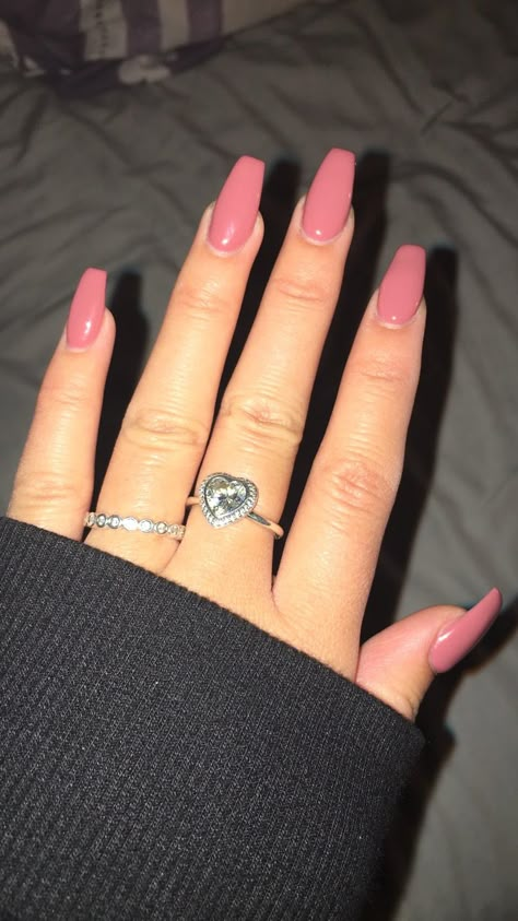 Dusty Pink Nails Short, Solid Nail Color Ideas Coffin, Darker Pink Nails, Blush Pink Nails Acrylic Coffin, Basic Nails Coffin, Dark Pink Nails Acrylic, Dusky Pink Nails, Pink Nail Extensions, Pink Ballerina Nails