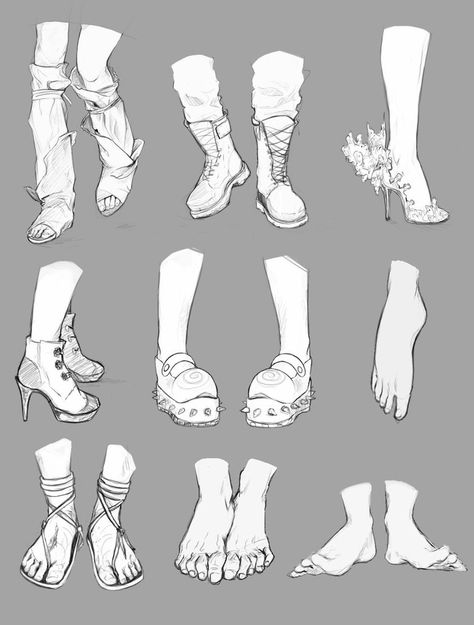 Feet and Boots References by NimeniCanine -                                         How to Art Feet Drawing, 흑백 그림, 캐릭터 드로잉, Anime Drawings Tutorials, Drawing Clothes, Art Poses, Art Tutorial, Drawing Base, Drawing Poses