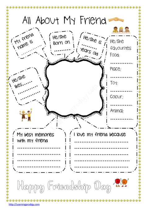 Free International Friendship Worksheets for Students|PDF Friendship Day Worksheet - LearningProdigy - Festival Friendship Day, Holidays - Student Introduction Activities, English Language Learning Activities, Introduction Activities, Friendship Theme, Creative Worksheets, Friendship Activities, International Friendship Day, On Friendship, Kindergarden Activities