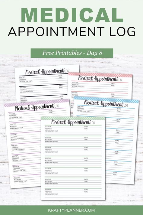 Medical Appointment Log | Free Printable (Day 8) — Krafty Planner Doctor Visit Printable Free, Dr Appointment Tracker, Doctor Appointment Planner, Medical Tracker Free Printable, Medical Appointment Planner, Medical Appointment Tracker, Appointment Tracker Free Printable, Medical Journal Free Printables, Medical Information Printable Free