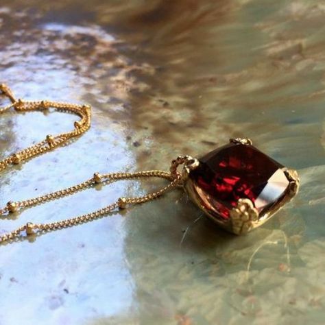 @1-800-cherri. Red Cushion, Ruby Pendant, Garnet Necklace, Garnet Jewelry, Floral Pendant, January Birthstone, Ruby Sapphire, Jewelry Design Necklace, Hello Spring