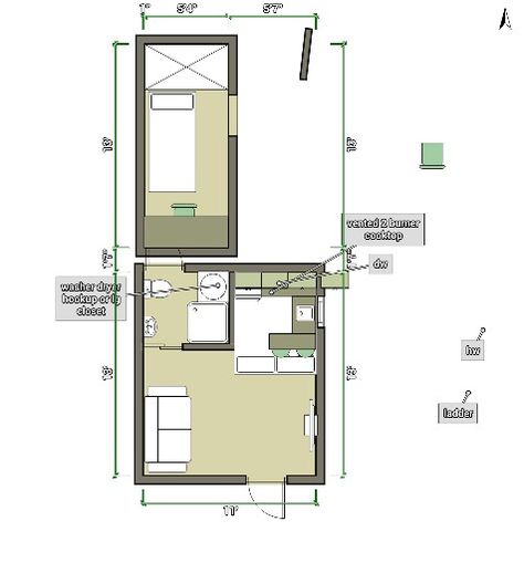 12x14 pull out bed with optional loft Pull Out Bed, Backyard Shed, Frame House, A Frame House, Tiny House Plans, Small House Plans, Floor Plan Design, Small House, Tiny House