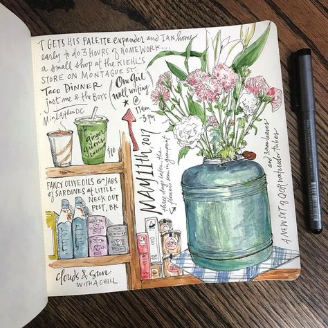 2,097 Likes, 30 Comments - Samantha Dion Baker (@sdionbakerdesign) on Instagram: “Today's #sdionbakersketchjournal page. I couldn't let another day pass without drawing the flowers…” Draw Your Day, Illustrated Journaling, Voyage Sketchbook, Journal Memories, Journal Calendar, Day Journal, Your Day, Watercolor Art Journal, Wall Writing