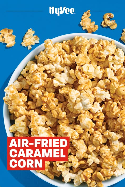 Make state fair-worthy caramel corn at home using the air fryer! Pop the kernels in your air fryer and coat with a sweet homemade caramel sauce. Airfry Recipes, Air Fryer Popcorn, Caramel Corn Recipe, Senior Meals, Caramel Corn Recipes, Sweet Popcorn, Air Fryer Cooking Times, Cooks Air Fryer, Popcorn Treats