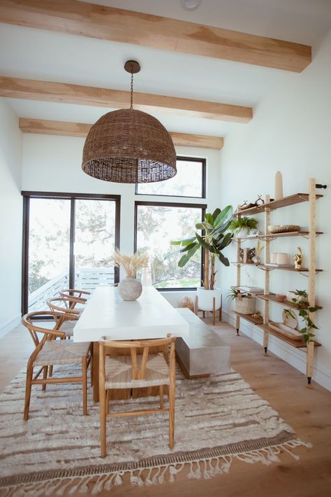 Minimalist Dining Room Table, Bohemian Dining Room, Boho Dining Room, Cara Loren, Chic Dining Room, Minimalist Dining Room, Pantry Makeover, Wooden Chairs, Granny Chic