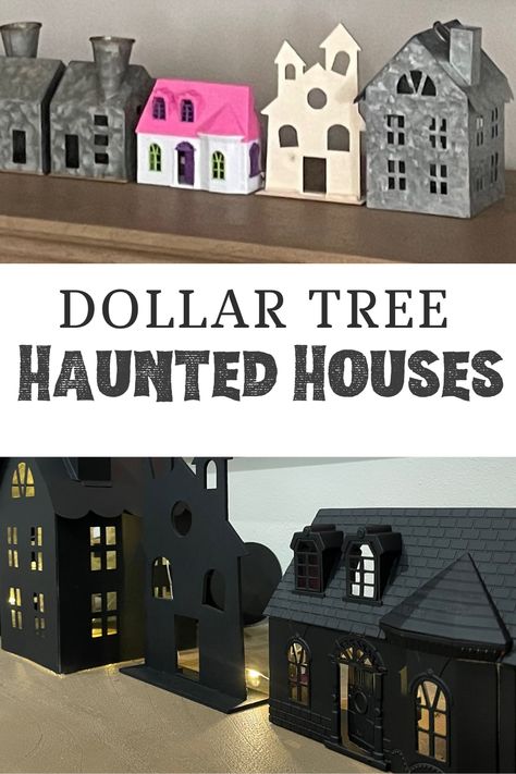 Diy Halloween Mini Haunted House, Diy Haunted Village Ideas, Halloween Haunted House Village, Halloween Houses Decorated, Birdhouse Haunted House, Miniature Halloween Village Diy, Diy Halloween Village Display, Diy Haunted Village, Diy Halloween House Village