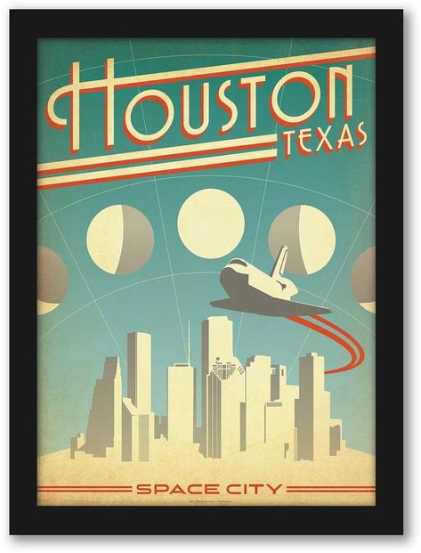 Americanflat  Houston Space City  Framed Wall Art American Travel Posters, Vintage Films, Houston Skyline, Anderson Design Group, Postal Vintage, City Poster, Jules Verne, Art Deco Posters, American Travel