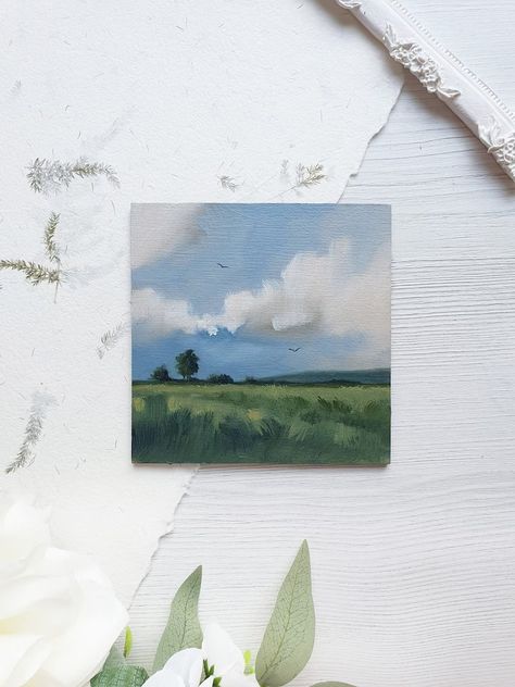 Tiny Landscape in Gold Frame, Cozy Apartment Wall Art - Etsy Poland Tiny Landscape Painting, Tiny Landscape, Apartment Wall Art, Pastel Landscape, Nature Indoors, Cozy Apartment, Oil Painting Landscape, Etsy Pins, Landscape Painting