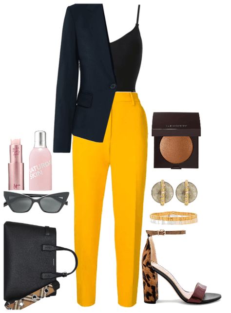 Boss in yellow  #work #workwear #blazer #yellow #fall #polyvore #shoplook Yellow Office Outfits Women, Yellow Professional Outfit, Yellow Blazer Outfit Business, Yellow Work Outfit, Work Outfits Polyvore, Polyvore Outfits Fall, Yellow Blazer Outfit, Yellow Outfit Ideas, Fall Yellow