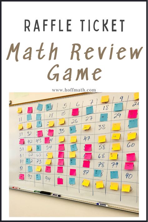 Looking for a fun review activity for your high school math or middle school math class? Your students will love this one. They solve problems in order to choose a raffle number. At the end, the teacher selects a number at random. The student that selected that number is the winner. Students love it because they get to move around. Teachers love it because students are working together and even the slowest students can be winners. #mathgame #mathactivities #precalculus #calculus #algebra Math Review Games, Junior High Math, High School Math Activities, Math Review Game, High School Math Classroom, Math Lab, Maths Activities Middle School, Middle School Math Teacher, High School Math Teacher